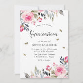 Magisches Rosa Rosa Gourmets Blumenkleid Quinceane Einladung (Rückseite)