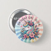 Magisches Rosa und Gold Einhorn und Blume Button (Vorne & Hinten)