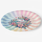 Magisches Rosa und Gold Einhorn und Blume Pappteller (Schrägansicht)