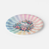 Magisches Rosa und Gold Einhorn und Blume Pappteller (Schrägansicht)