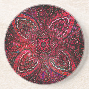 Magisches rotes Paisley auf schwarzem Hintergrund Getränkeuntersetzer