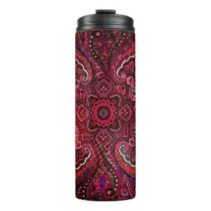 Magisches rotes Paisley auf schwarzem Hintergrund Thermosbecher