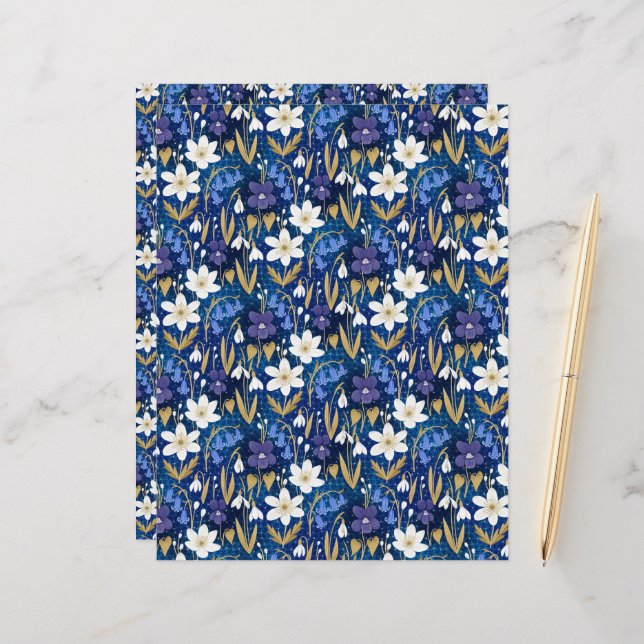 Magisches Royal Blue Floral Muster Scrapbook (Vorderseite/Rückseite Beispiel)