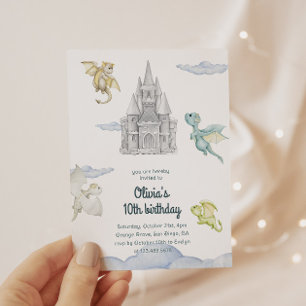 Magisches Schloss Süße Drachen Kindergeburtstag Einladung