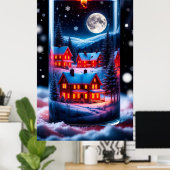 Magisches Schnee-Kerzen-Dorf Poster (Heimbüro)