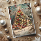Magisches schneebedecktes Weihnachtshäuschen Karte