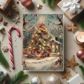 Magisches schneebedecktes Weihnachtshäuschen Karte