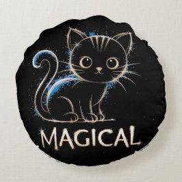 Magisches schwarzes Kätzchen Rundes Kissen