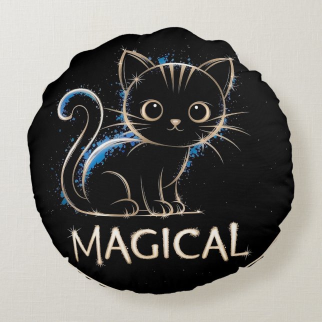 Magisches schwarzes Kätzchen Rundes Kissen (Rückseite)