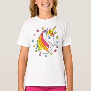 Magisches süßes Einhorn Gesicht und Sterne Farbige T-Shirt