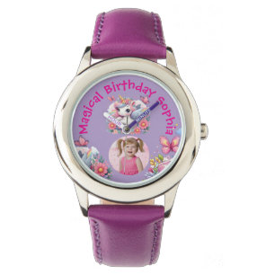 Magisches süßes florales Einhorn-Foto-Geburtstagsg Armbanduhr