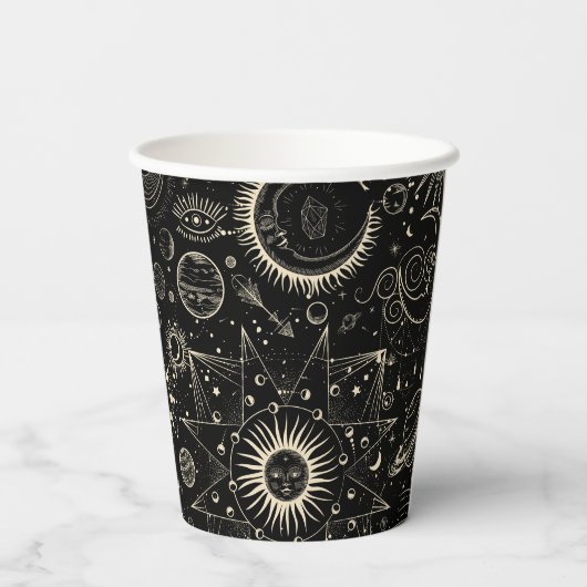Magisches Tarot Astrologie boho Himmelsmuster Pappbecher (Rückseite)
