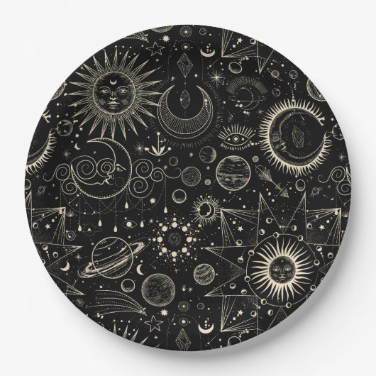 Magisches Tarot Astrologie boho Himmelsmuster Pappteller (Vorderseite)