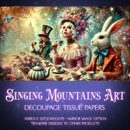 Magisches Tee Party Mad Hatter und Alice Decoupage Seidenpapier
