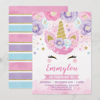 Magisches Unicorn-Geburtstags-Party-Rosa-lila Einladung