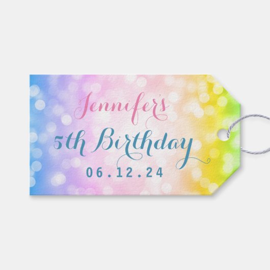 Magisches Unicorn Rainbow Kindergeburtstag Party Geschenkanhänger (Vorderseite (Horizontal))