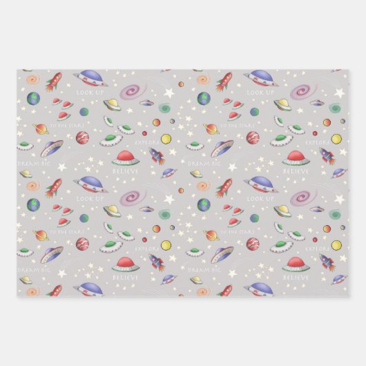 Magisches Universum Grau Geschenkpapier Set (Vorderseite)