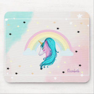 Magisches Wasserfarben-Einhorn, Regenbogen, Sterne Mousepad