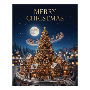 Magisches Weihnachtsdorf-Diorama-Grußdesign Poster