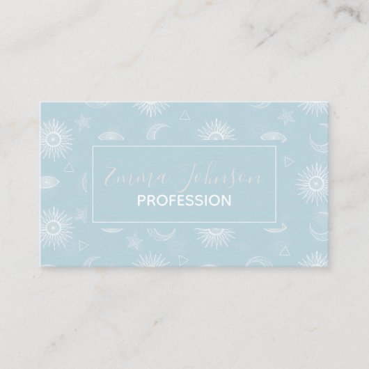 Magisches weißer Mond Sun Stars Blaues Muster Visitenkarte (Vorderseite)