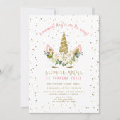 Magisches Weißes Blütengold Einhorn Girl Geburtsta Einladung (Vorderseite)