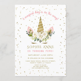 Magisches Weißes Blütengold Einhorn Girl Geburtsta Einladung