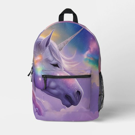 Magisches Weißes Einhorn Glitzern Rainbow Glitzer Bedruckter Rucksack (Vorderseite)