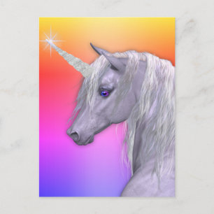 Magisches weißes Einhorn und Regenbogen Postkarte