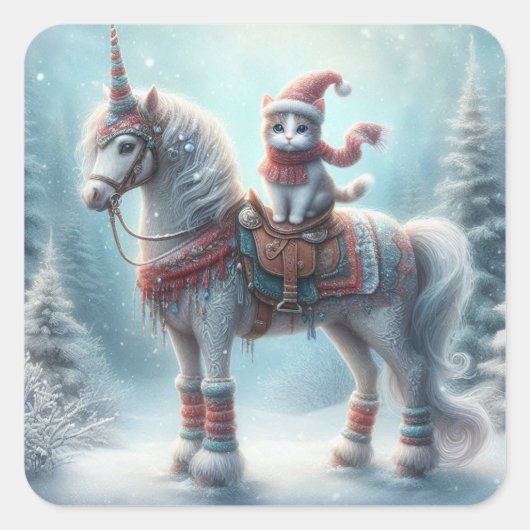 Magisches Winter Einhorn & Katze Aufkleber – Festl (Vorderseite)