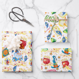 Magisches Zauberer-Geschenkpapier-Set mit 3 Bogen Geschenkpapier Set