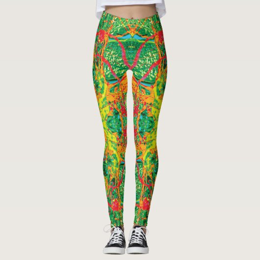 Magma im grünen und roten Spritzer des Amazonas Leggings (Vorderseite)