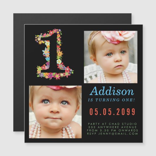 MAGNET Baby 1. Geburtstag Party Fotokarte (Vorne/Hinten)