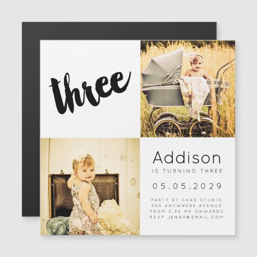 MAGNET Baby Boy Girl 3. Geburtstagskarte (Vorne/Hinten)