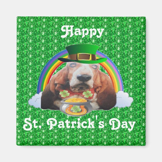 Magnet Basset Hound Happy St. Patrick's Day (Vorne)