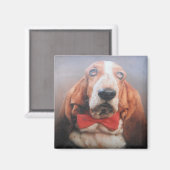 Magnet Basset Hound Red Bow Krawatte (Vorderseite/Rückseite)