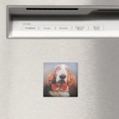 Magnet Basset Hound Red Bow Krawatte (In Situ (Geschirrspüler))