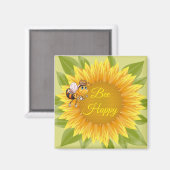 Magnet Bee Happy Bee Sunflower (Vorderseite/Rückseite)