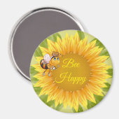 Magnet Bee Happy Bee Sunflower (Vorderseite/Rückseite)