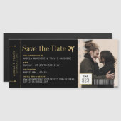 Magnet Boarding Pass Save the Date Black Gold (Vorne/Hinten)