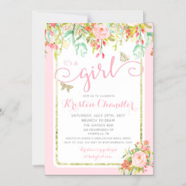 MAGNET Butterfly Girl Floral Rose Baby Einladung