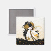 Magnet deco küche kokeshi chrysanthemen (Vorderseite/Rückseite)