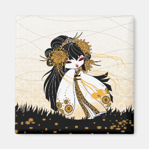 Magnet deco küche kokeshi chrysanthemen