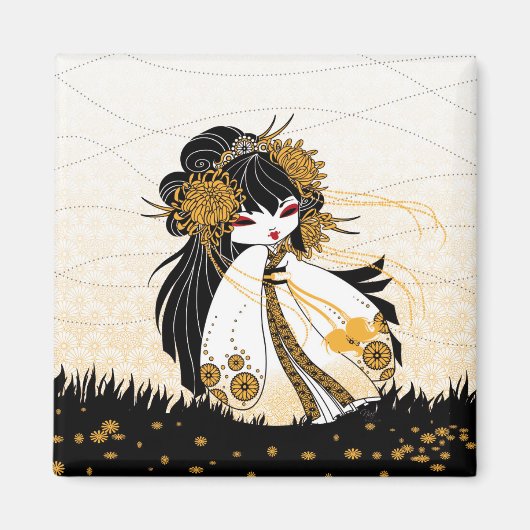 Magnet deco küche kokeshi chrysanthemen (Vorne)