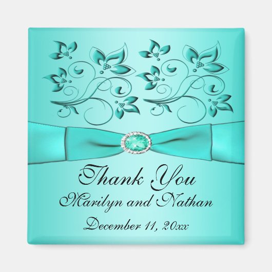 Magnet der Gastgeschenk Hochzeit Aqua und Black Fl (Vorne)
