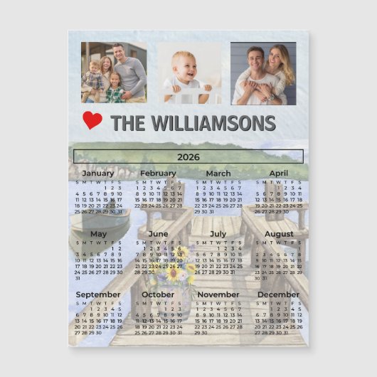 Magnet Dock Water Scene Photo Collage Calendar (Vorderseite)