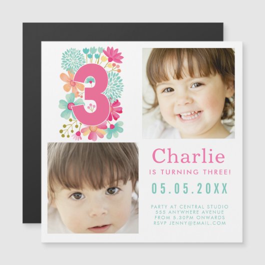 MAGNET Drittes 3. Geburtstag Party Foto (Vorne/Hinten)