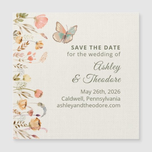 Magnet Elegant Butterfly Hochzeit Speichern Sie da (Vorderseite)