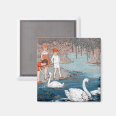Magnet für Kinder und Schwäne (Vorderseite/Rückseite)