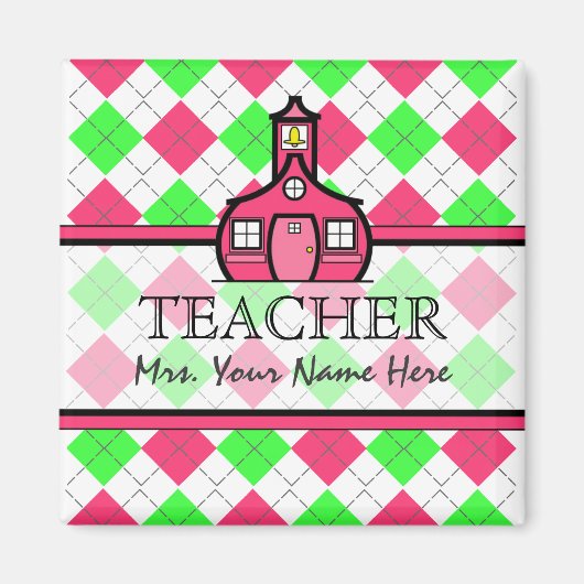 Magnet für Lehrer - Hot Pink & Lime Green Raute (Vorne)