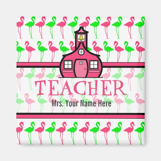 Magnet für Lehrer - Pink & Green Flamingo Muster (Vorne)